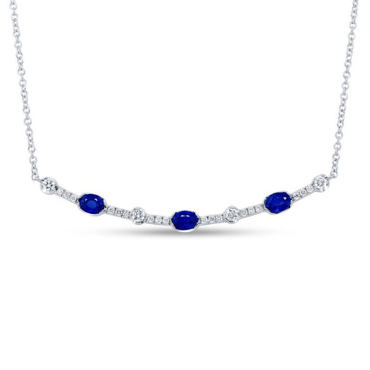 Uneek 18K White Gold Blue Sapphire and Diamond Curved Bar Necklace PN023BS