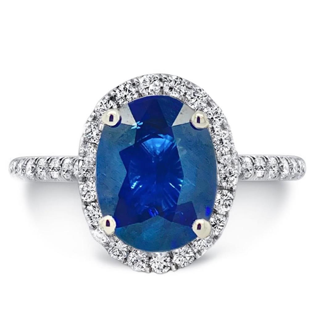 Uneek 18KW Oval Blue Sapphire Diamond Halo Ring LVS787OV