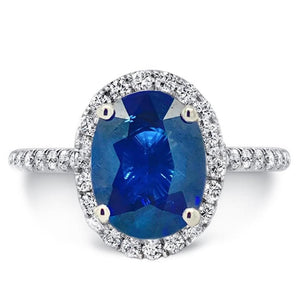 Uneek 18KW Oval Blue Sapphire Diamond Halo Ring LVS787OV