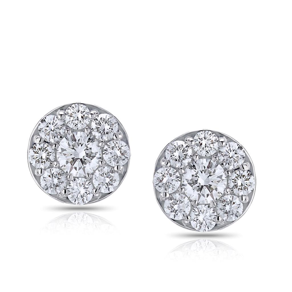 CW Signature 18K White Cluster Diamond Studs E0074