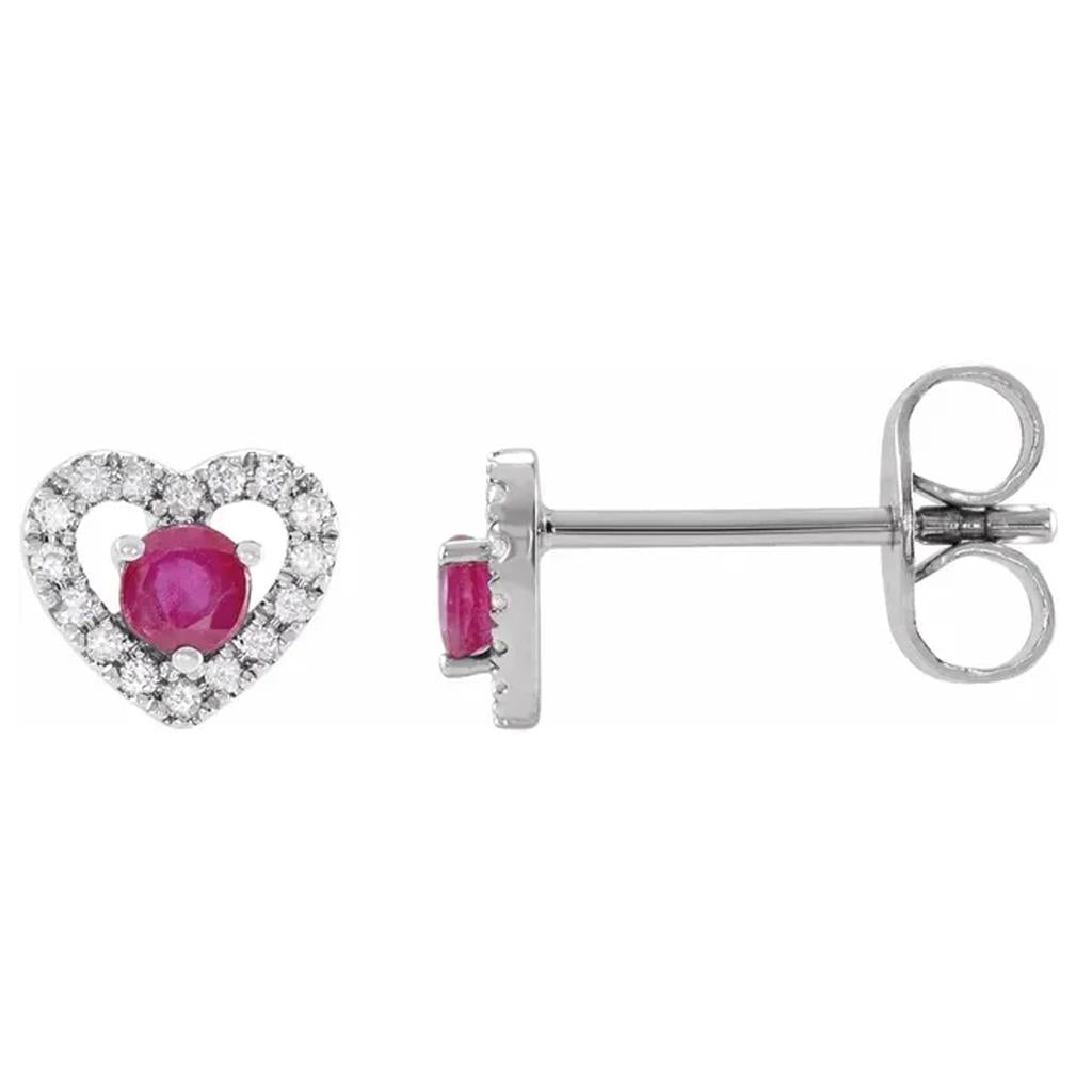 14KW Ruby Diamond Heart Halo Earrings 653643:600:P