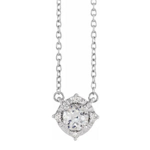 Sterling Silver Lab Grown White Sapphire Diamond Accented Necklace 653714:115:P