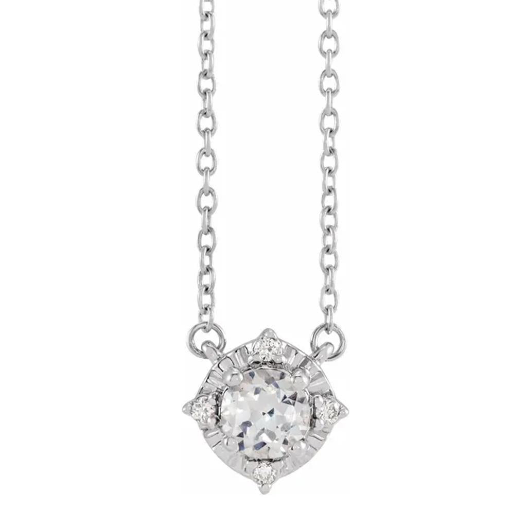 Sterling Silver Lab Grown White Sapphire Diamond Accented Necklace 653714:115:P