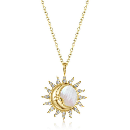 Lafonn Sterling Silver Gold Plated Selene Sun & Moon Mother of Pearl Simulated Diamond Necklacce P0321MOG20