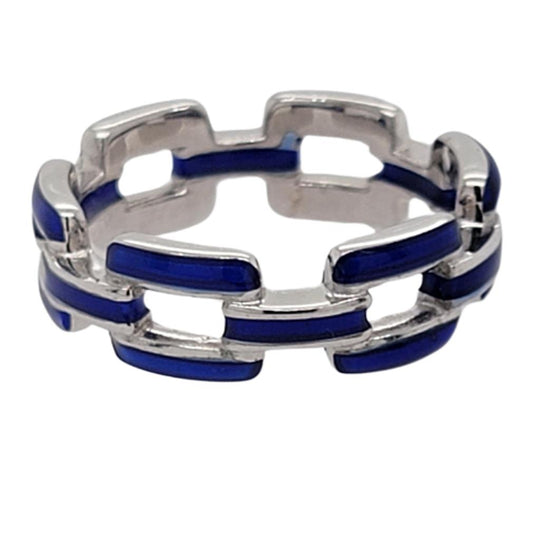 Soho Sterling Silver Blue Enamel Chain Link Ring AR900COBALT