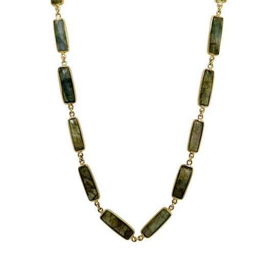 14K Yellow Gold Emerald Cut Labradorite Necklace NZ7781