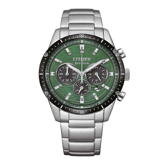 Citizen Gents Stainless Steel Supersport Chrono Green Dial Eco Drive Watch CA4624-56X