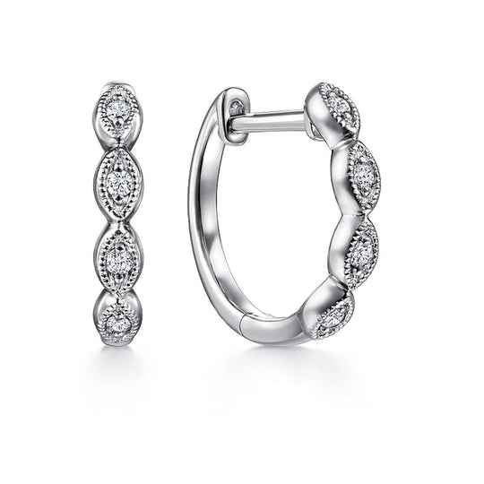 Gabriel & Co 14K White Gold Milgrain Diamond Huggie Earrings EG14032W45JJ