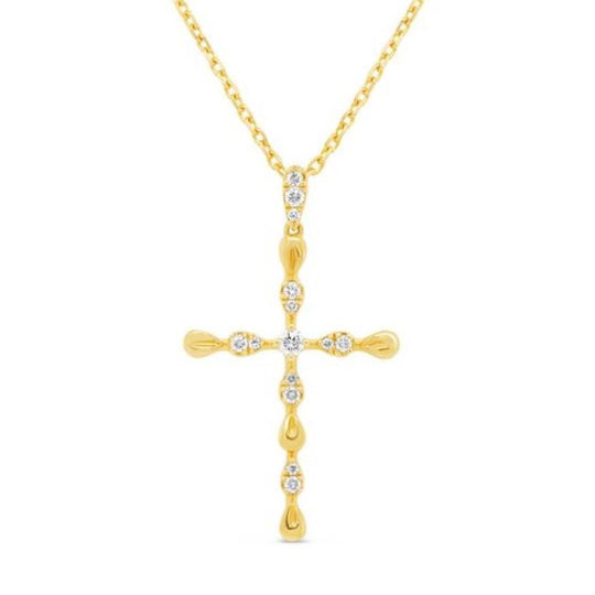Uneek 14K Yellow Gold Petite Diamond Cross Necklace LVNWC821Y