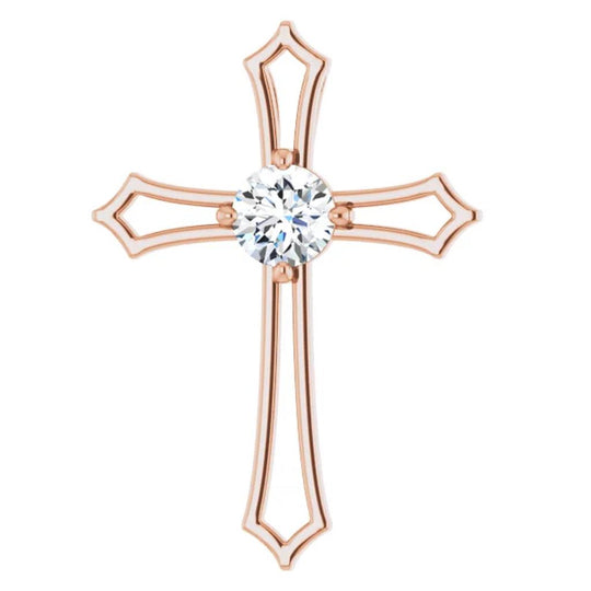 14K Rose Diamond Cross Necklace R42338C