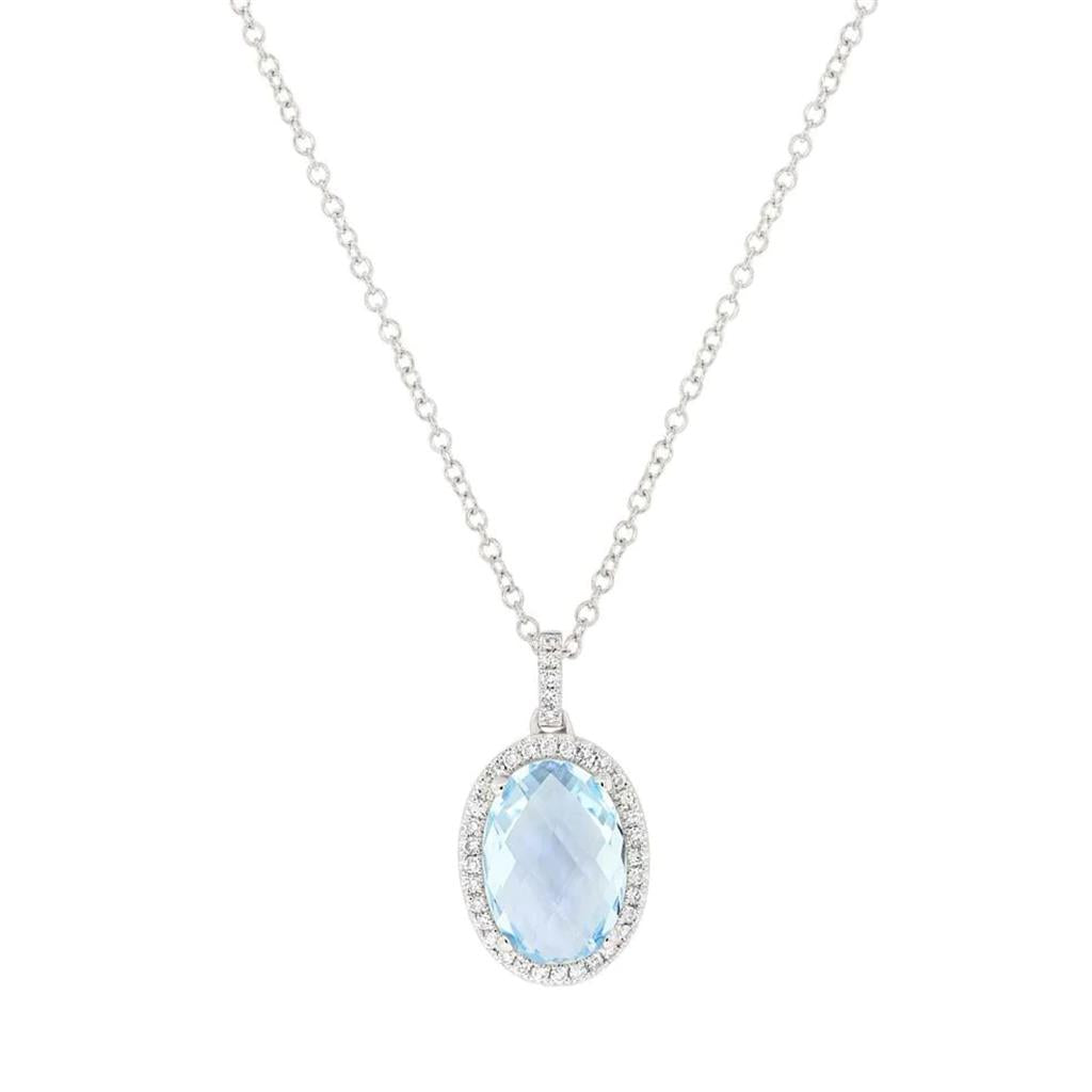 Shy Blue Topaz Diamond Halo Necklace SC55004990