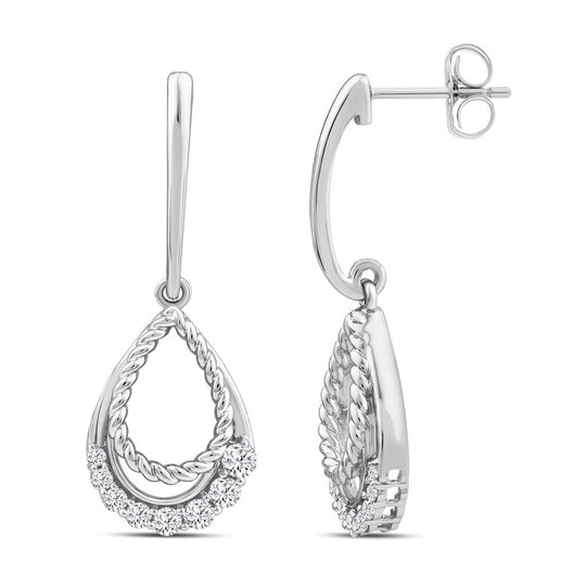 10K White Gold Rope Accented Diamond Drop Earrings X12E2603F006