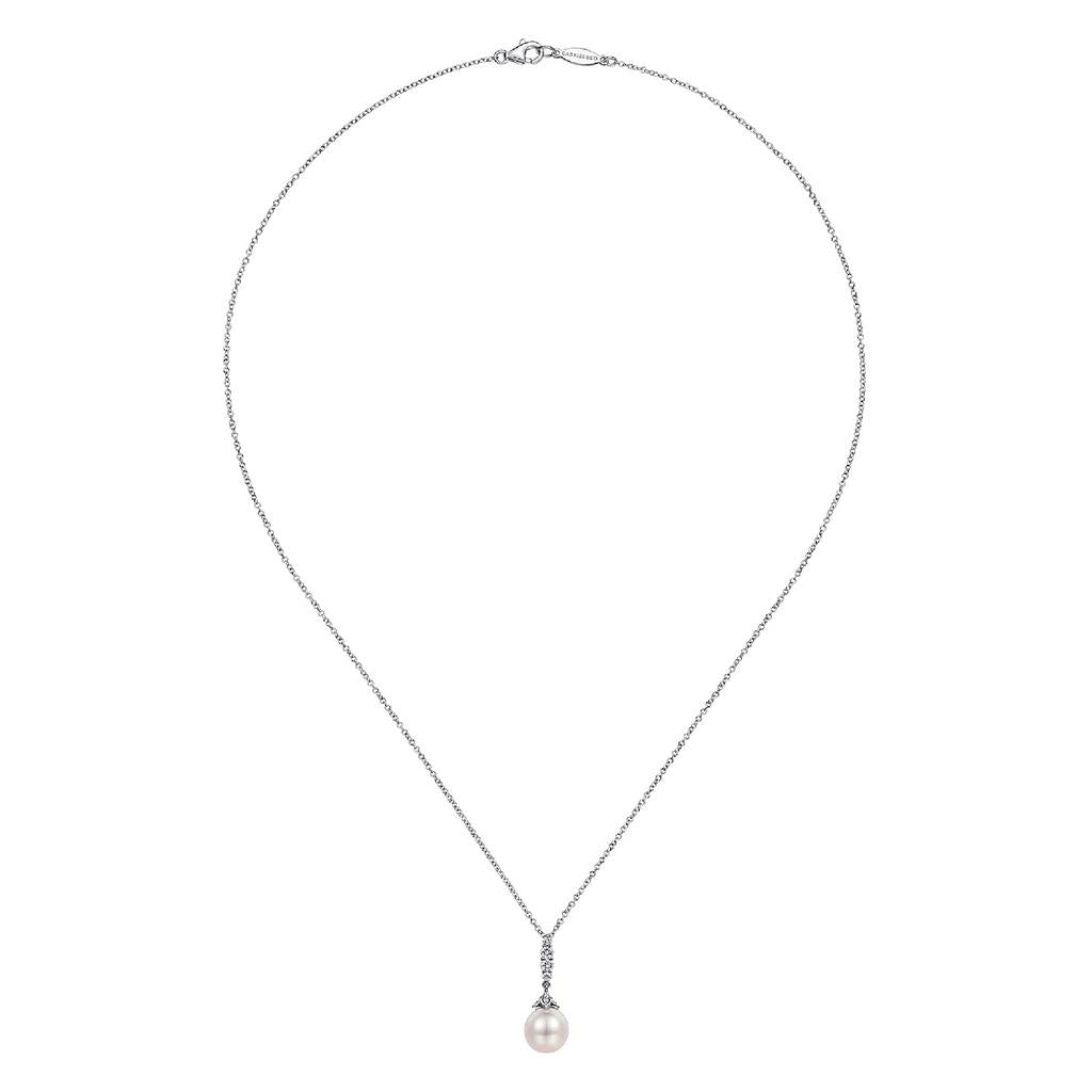 Gabriel & Co 14K White Gold Pearl and Diamond Drop Pendant Necklace NK4499W45PL