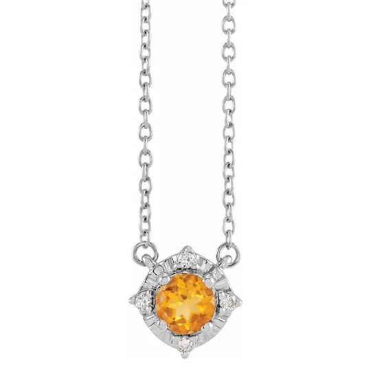 Sterling Silver Citrine Diamond Accented Necklace 653714:143:P