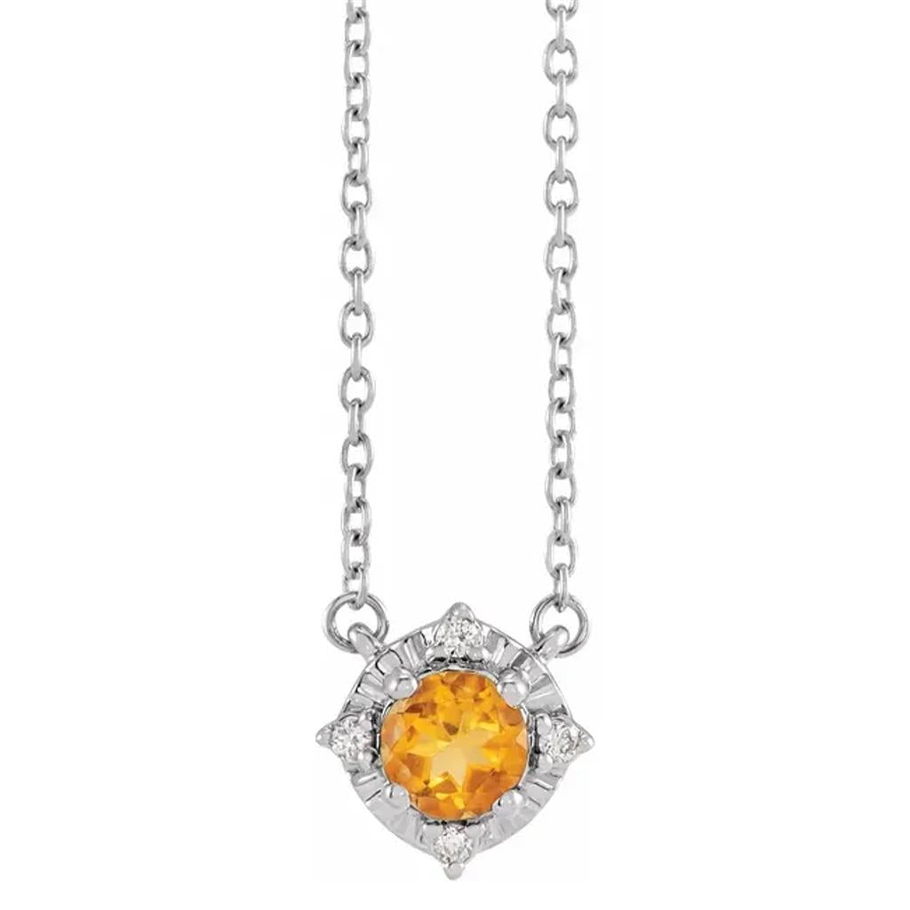 Sterling Silver Citrine Diamond Accented Necklace 653714:143:P