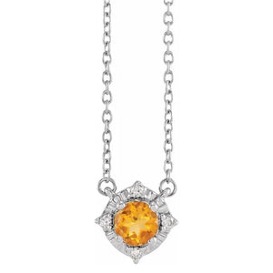 Sterling Silver Citrine Diamond Accented Necklace 653714:143:P