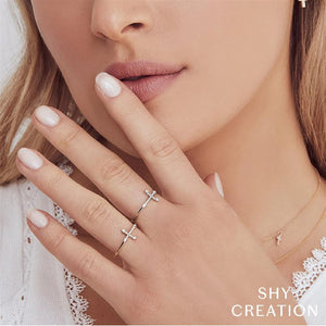 Shy Creation 14K Yellow Gold Diamond Cross Ring SC55008655