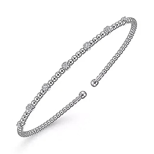 Gabriel & Co 14K White Gold Beaded Diamond Station Bujukan Bangle BG4436-65W45JJ