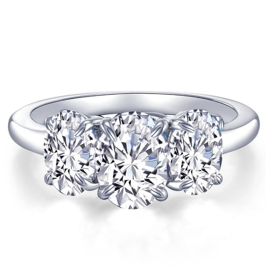 Lafonn Sterling Silver Platinum Plated Oval 3 stone Simulated Diamond Engagement Ring R0488CLP07