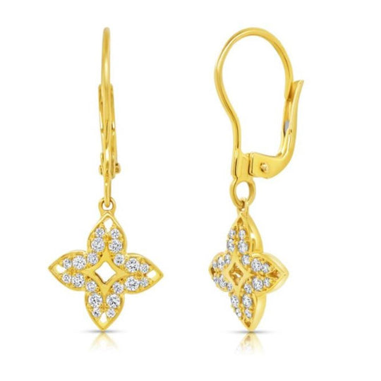 Uneek 18K Yellow Gold Floral Diamond Dangle Earrings ER3012