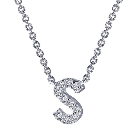 Lafonn Sterling Silver Platinum Plated Letter "S" Simulated Diamond Necklace 9N099CLP20