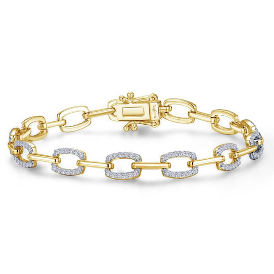 Lafonn Sterling Silver Gold and Platinum Plated Alternating Simulated Diamond Link Bracelet B0178CLT70