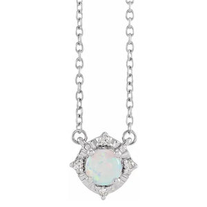 Sterling Silver Lab Grown White Opal Diamond Accented Necklace 653714:139:P
