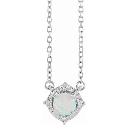 Sterling Silver Lab Grown White Opal Diamond Accented Necklace 653714:139:P