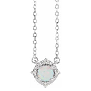Sterling Silver Lab Grown White Opal Diamond Accented Necklace 653714:139:P