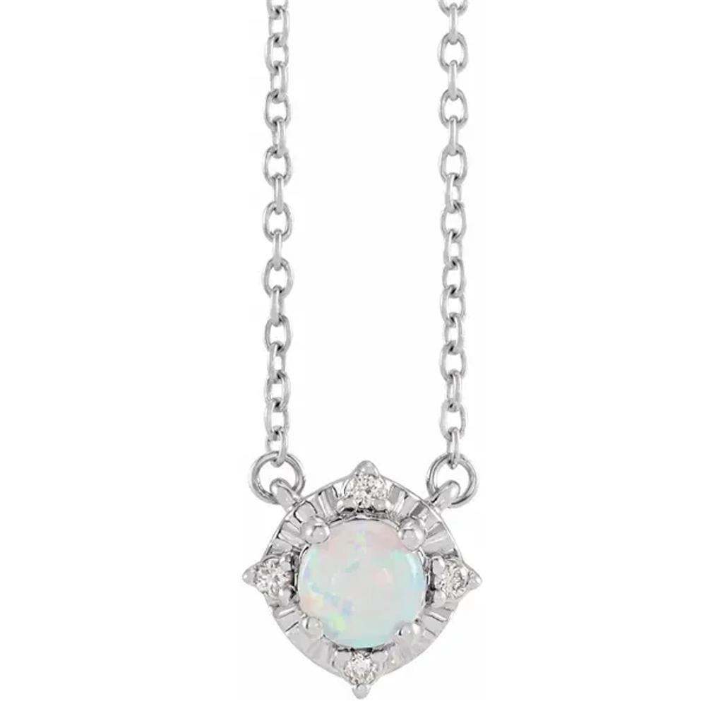 Sterling Silver Lab Grown White Opal Diamond Accented Necklace 653714:139:P