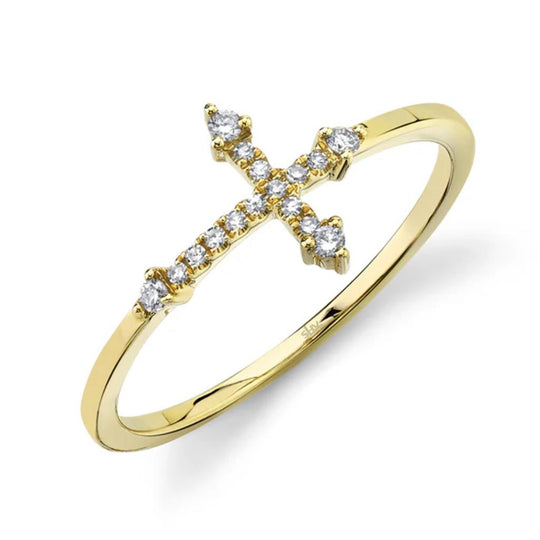 Shy Creation 14K Yellow Gold Diamond Cross Ring SC55008655