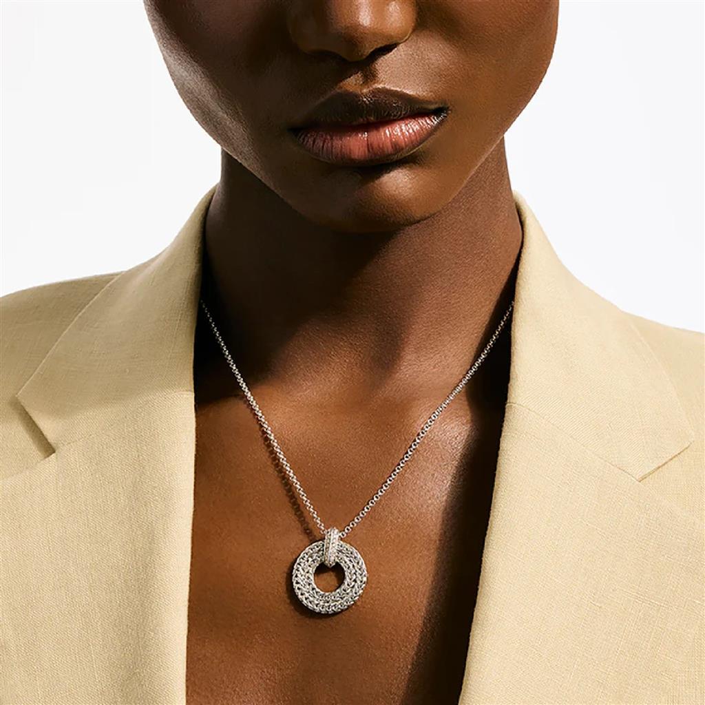 John Hardy Sterling Silver Diamond Pave Round Link Pendant Necklace NBP989542DIX16-18