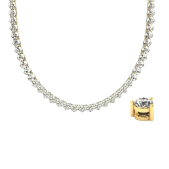14K Yellow Gold Classic 3 Prong Diamond Tennis Necklace N370R-2914
