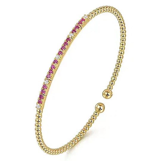 Gabriel & Co 14K Yellow Gold Bujukan Ruby and Diamond Station Bangle BG4702-62Y45RA