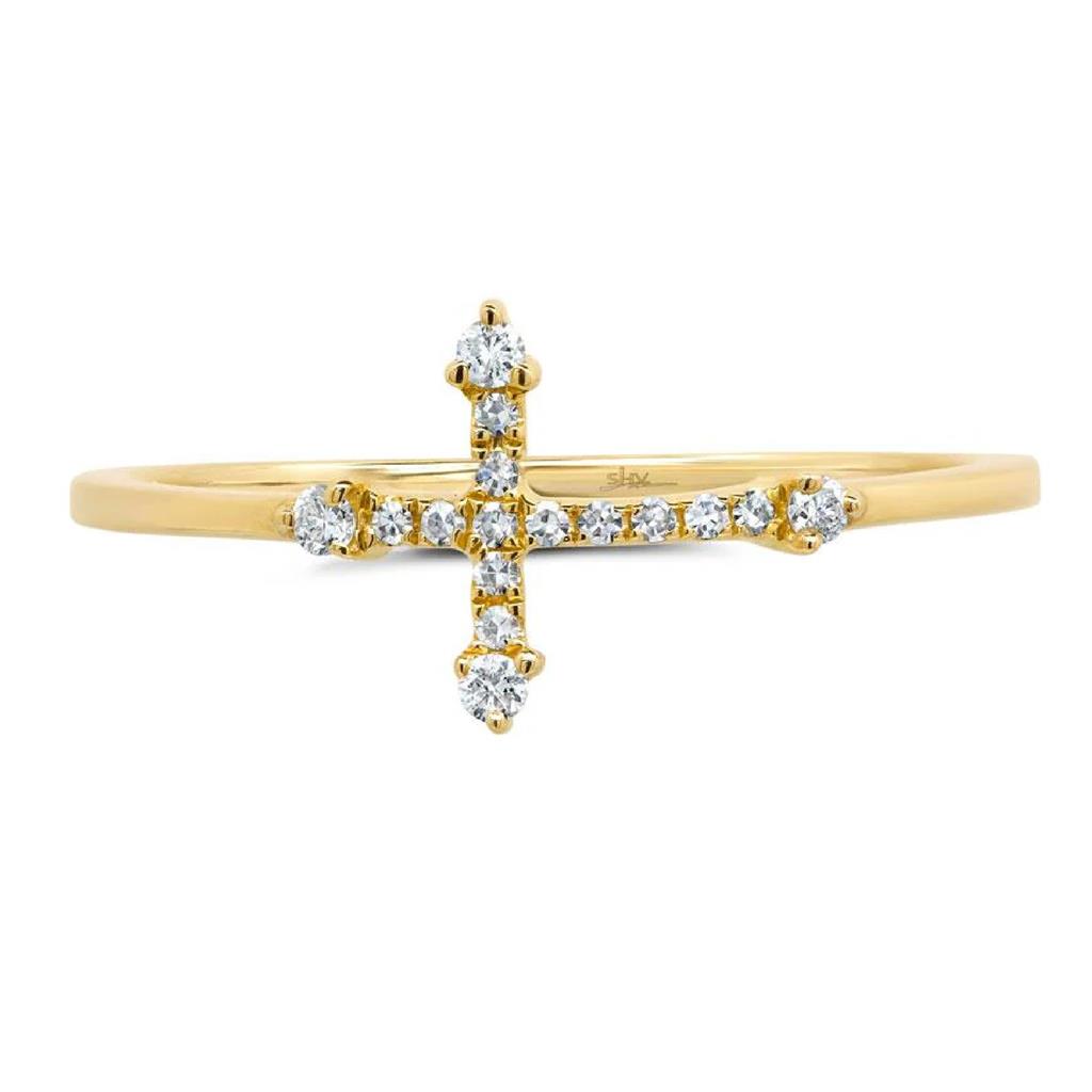 Shy Creation 14K Yellow Gold Diamond Cross Ring SC55008655