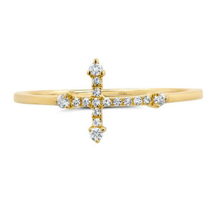 Shy Creation 14K Yellow Gold Diamond Cross Ring SC55008655