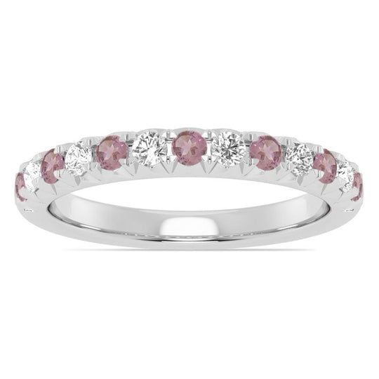 14K White Gold Alternating Pink Tourmaline and Diamond Band 73313PT-4W-2.2