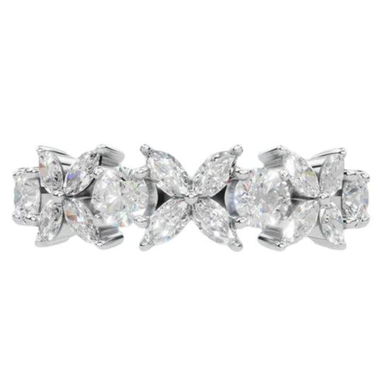 CW Signature 18K White Gold Alternating Floral Diamond Band R01521