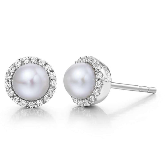 Lafonn Sterling Silver Platinum Plated 5mm Freshwater Pearl Simulated Diamond Halo Studs BE001PLP00