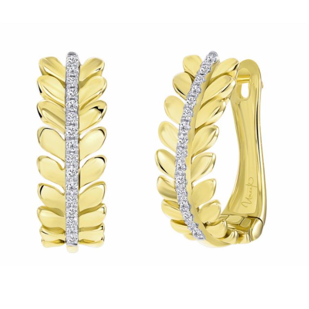 Uneek 14K Yellow Gold Floral Diamond Huggie Earrings LVEWQ1867Y