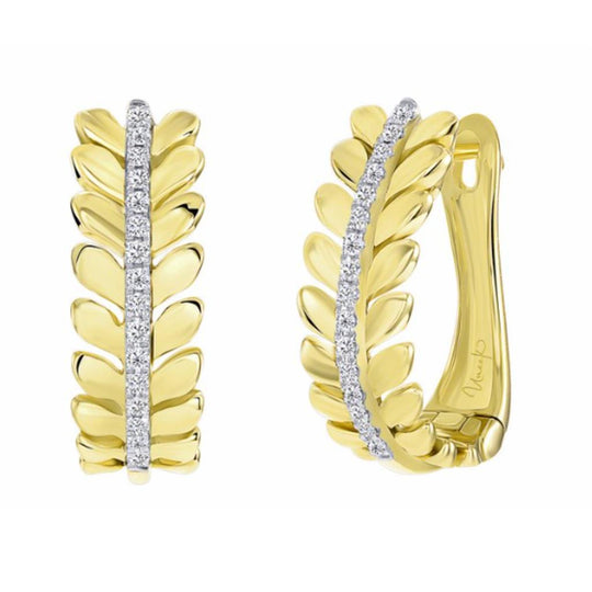 Uneek 14K Yellow Gold Floral Diamond Huggie Earrings LVEWQ1867Y