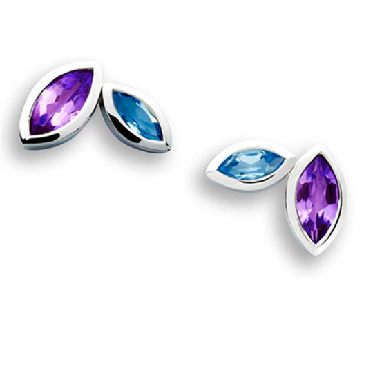 Joryel Vera Sterling Silver Marquise Amethyst & Blue Topaz Studs E4211AMBT