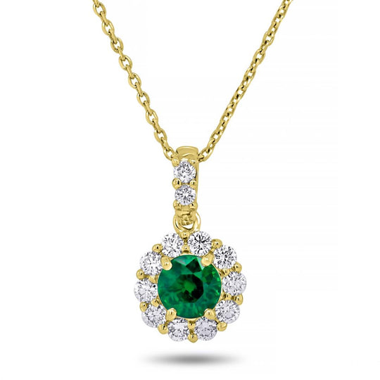 Uneek 14K Yellow Gold Emerald Diamond Halo Pendant Necklace LVN1953ERI