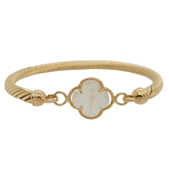 Raymond Mazza 14K Yellow Gold Mother of Pearl Clover Coil Bangle BZ4627