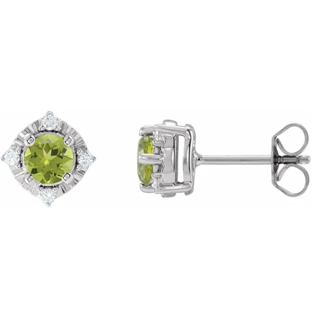 Sterling Silver Peridot Diamond Accented Studs 653713:127:P