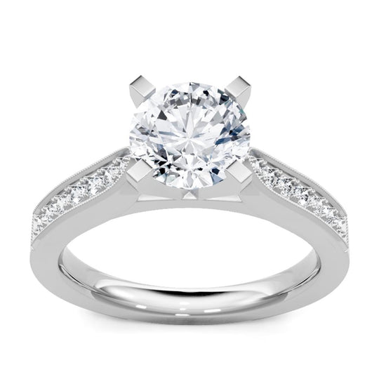 14K White Gold Milgrain Diamond Engagement Ring 61396D-4W-1/5