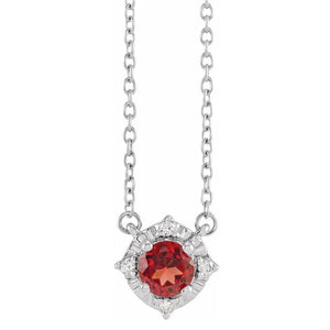 Sterling Silver Garnet Diamond Accented Necklace 653714:103:P