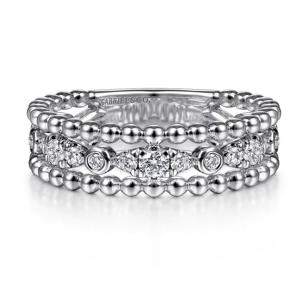 Gabriel & Co Sterling Silver White Sapphire Bujukan Stackable Ring LR51779SVJWS