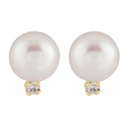 14K Yellow Gold 5.5mm Akoya Pearl diamond Accented Studs