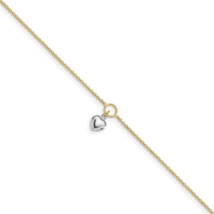 14K Two-Tone Polished Heart Anklet LF290-10